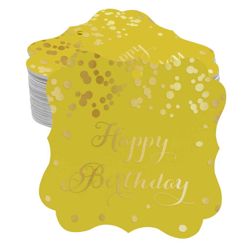 Inkdotpot Real Gold Foil Bracket Shape Paper Hang Tags Happy Birthday Favor Tags Pack Of