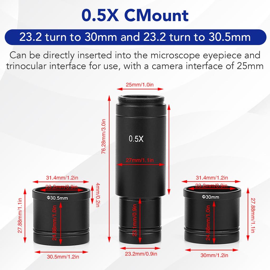 Microscope Adapter Lens Adapter Set for CCD Cameras and Digital 30 and Mm Adapter 0.5x C-mount Eyepieces, 23.2 Mm, Mm, 30.5 Ports, C-mount