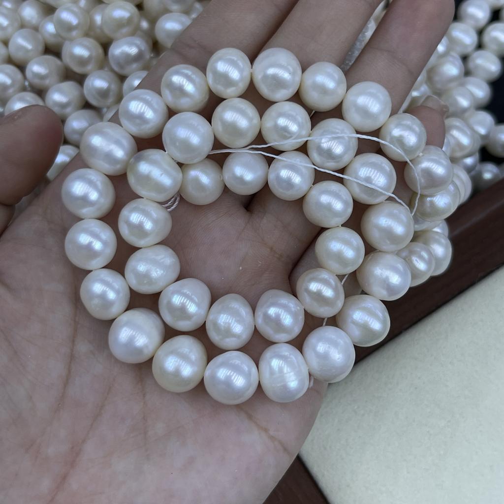 1String, White Natural Freshwater Pearls, Handmade Near Round Pearl Beads for Jewelry Making DIY Crafts (Beads 10-11mm, Length 36cm)