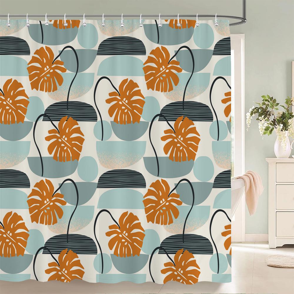 1 pack Minimalist art leaves printing shower curtain bathroom partition bathroom curtain with hooks home decorative curtain