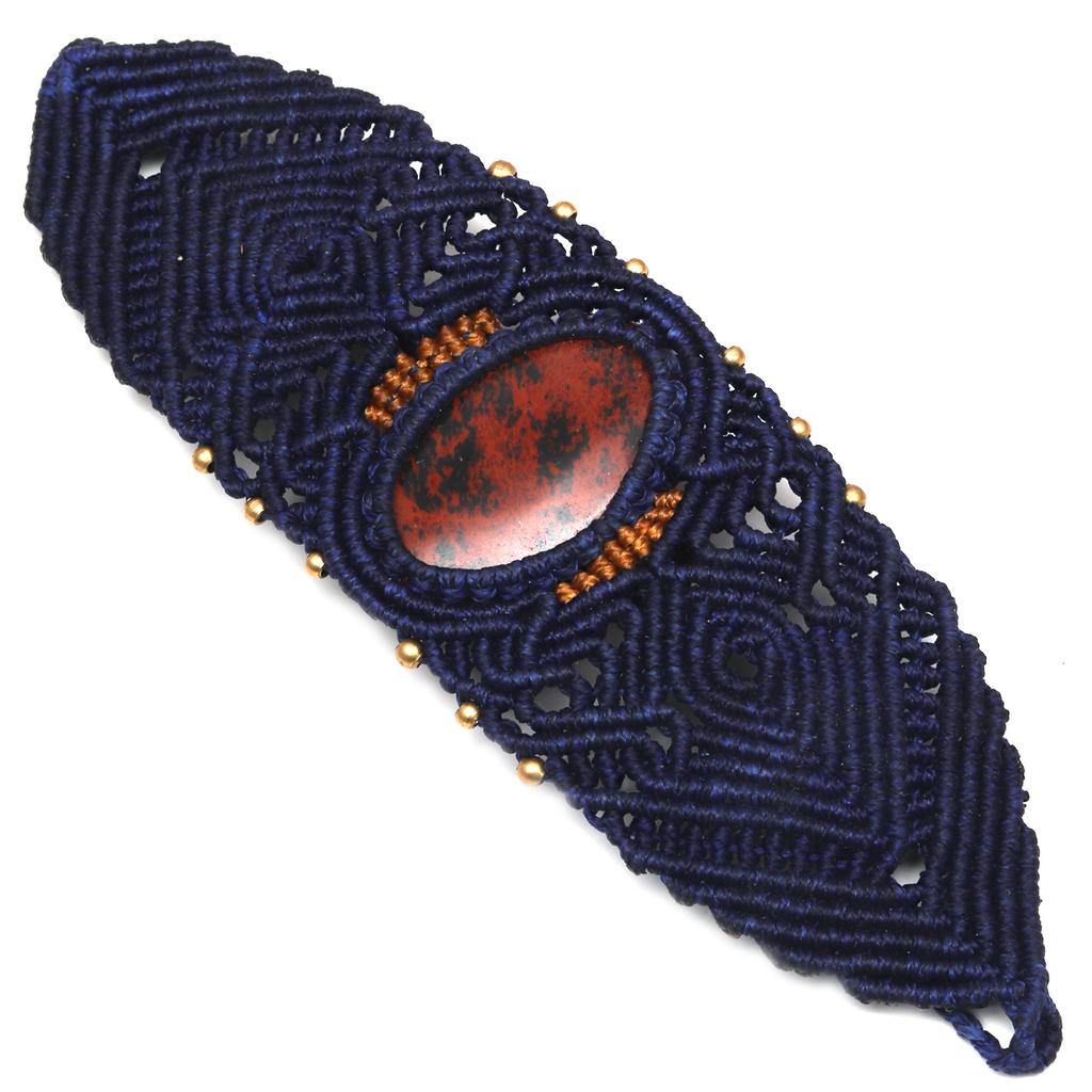 Bracelet Macrame Mahogany Obsidian Jewelry Thread 7-9'' Adjustable Fashion
