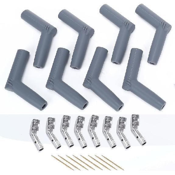 45 Degree Replacement Spark Plug Wire Silicone Boot and Terminal Kits, Pack of 8