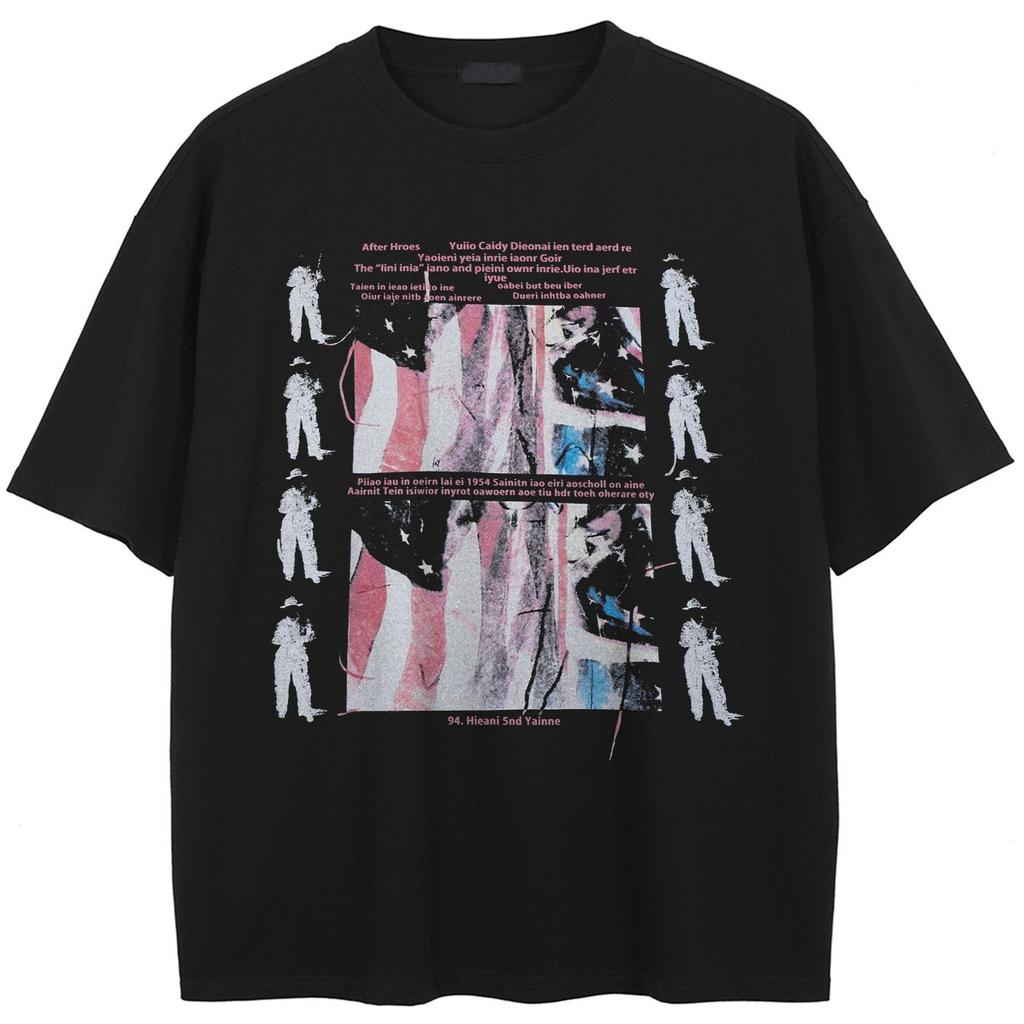 Streetwear Funny Graphic T-Shirt Cotton Washed Black Tshirt Unisex Tops Tees Summer Short Sleeves T Shirt