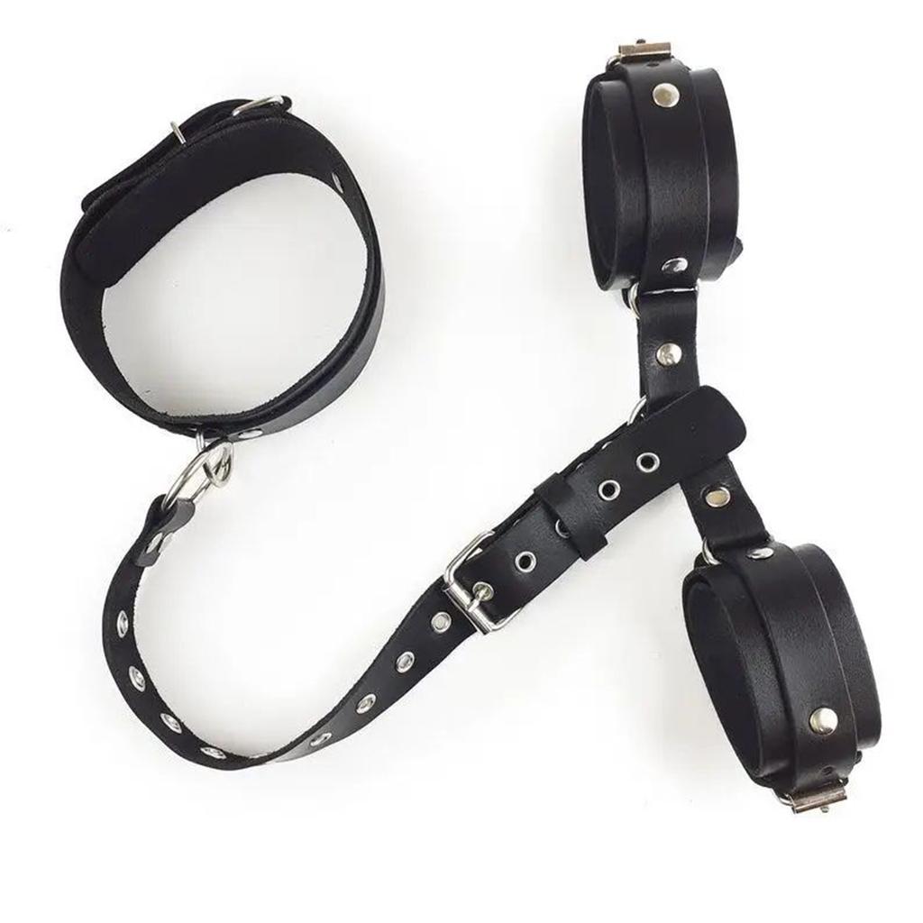 Leather Wrist Restraints and Collar Set - Bondage Accessories for Adult Parties and Play