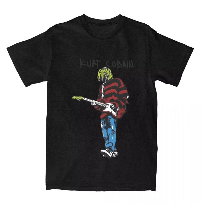

Men s women Kurt Guitar T-Shirts stripey Cobain Cotton Tops Summer Vintage Short Sleeve T Shirt O Neck Harajuku Tshirt Big Si... S разноцветный