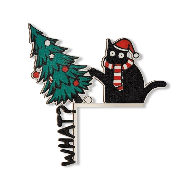 

Artistic Black Cats Christmas Tree Carved Wooden Entryway Ornament For Seasonal Interior Styling 1