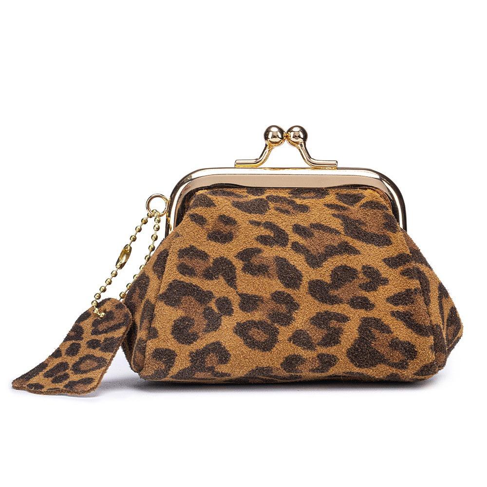 

High Quality Leather Coin Purse Multifunctional Portable Headphones Organizer Mini Leopard Pattern Storage Bag коричневий
