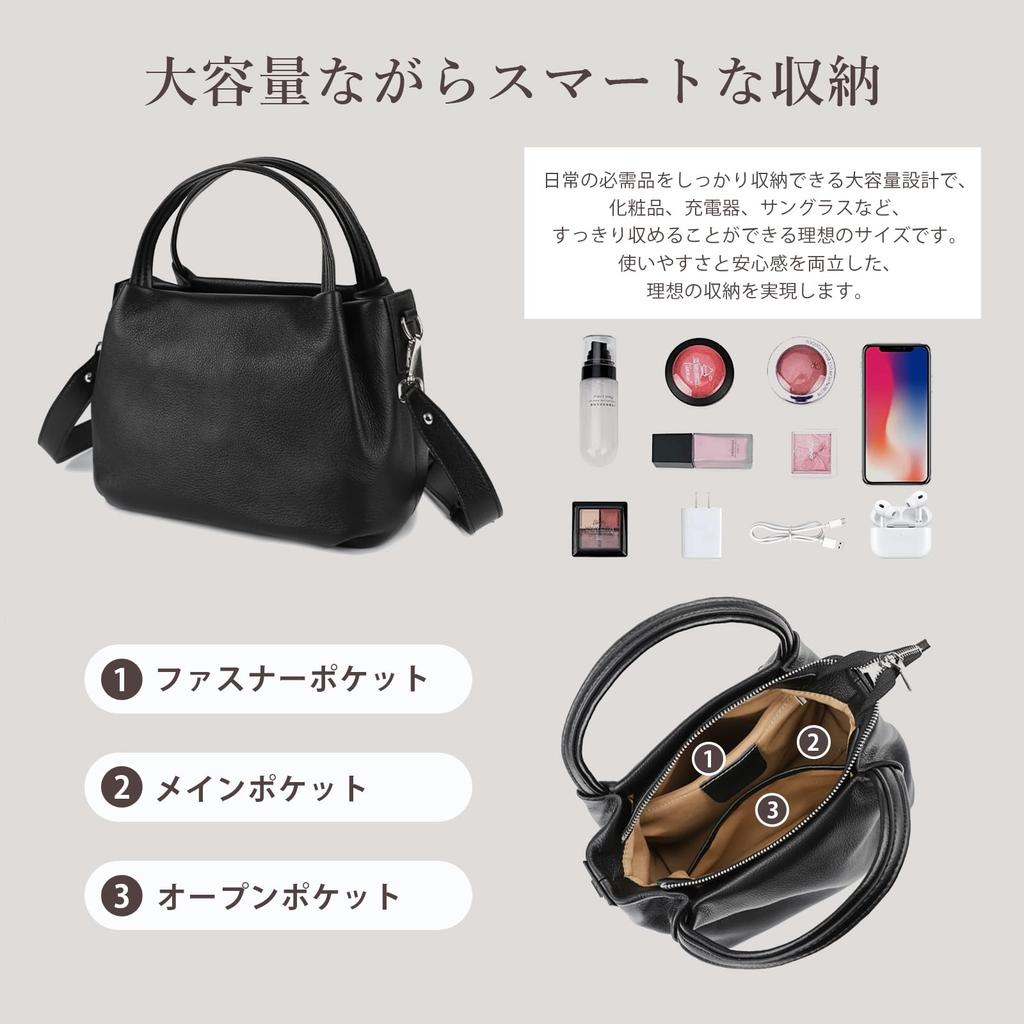 [imeetu] Schultertasche aus echtem Leder für Damen, 3-fach tragbar, Crossbody-Tasche, leicht, selbststehend, mit Ziernieten, weiches Rindsleder, schlicht