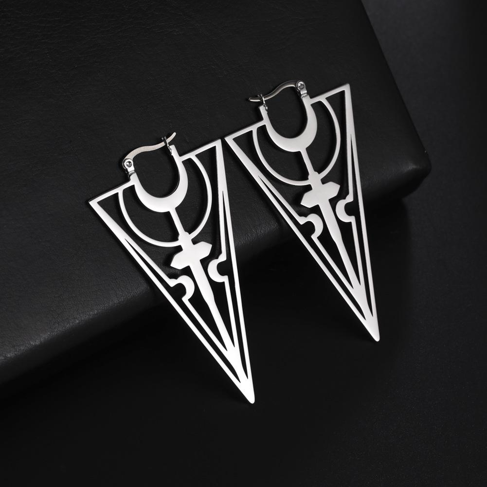Women's Fashion Titanium Steel Hollow Cross Long Inverted Triangle Earrings
