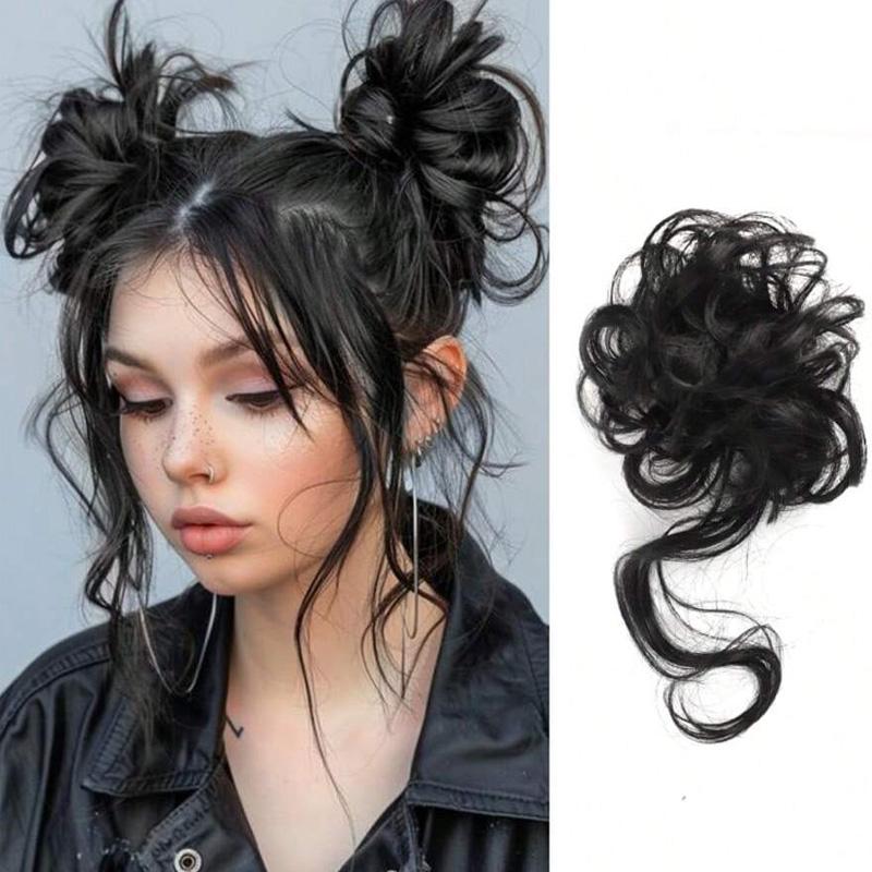 

Мини-растрепанные волосы, пучок, волнистые вьющиеся резинки для волос, синтетический шиньон, хвост, накладные волосы, густые накладные волосы для женщин, черные, коричневые 1PC