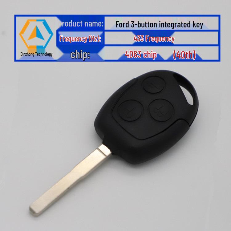 Compatible 3-Button Remote Key for Ford Focus/Fiesta with 4D63 Chip (433 MHz)
