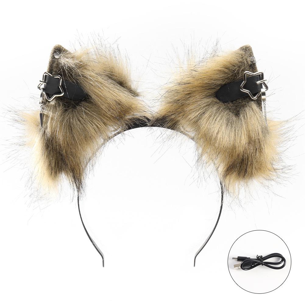 Plush Electric Animal Ear Headband Rechargeable Detachable Fox Ear Lolita Comic Show Prop Cat Ear Cosplay Accessories Halloween