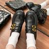 Yuanlitong Spring New Thick-soled Heightening Small Leather Shoes Women's Versatile Uniform Women's Shoes Horse Leather Pattern Small Gold Buckle Loa