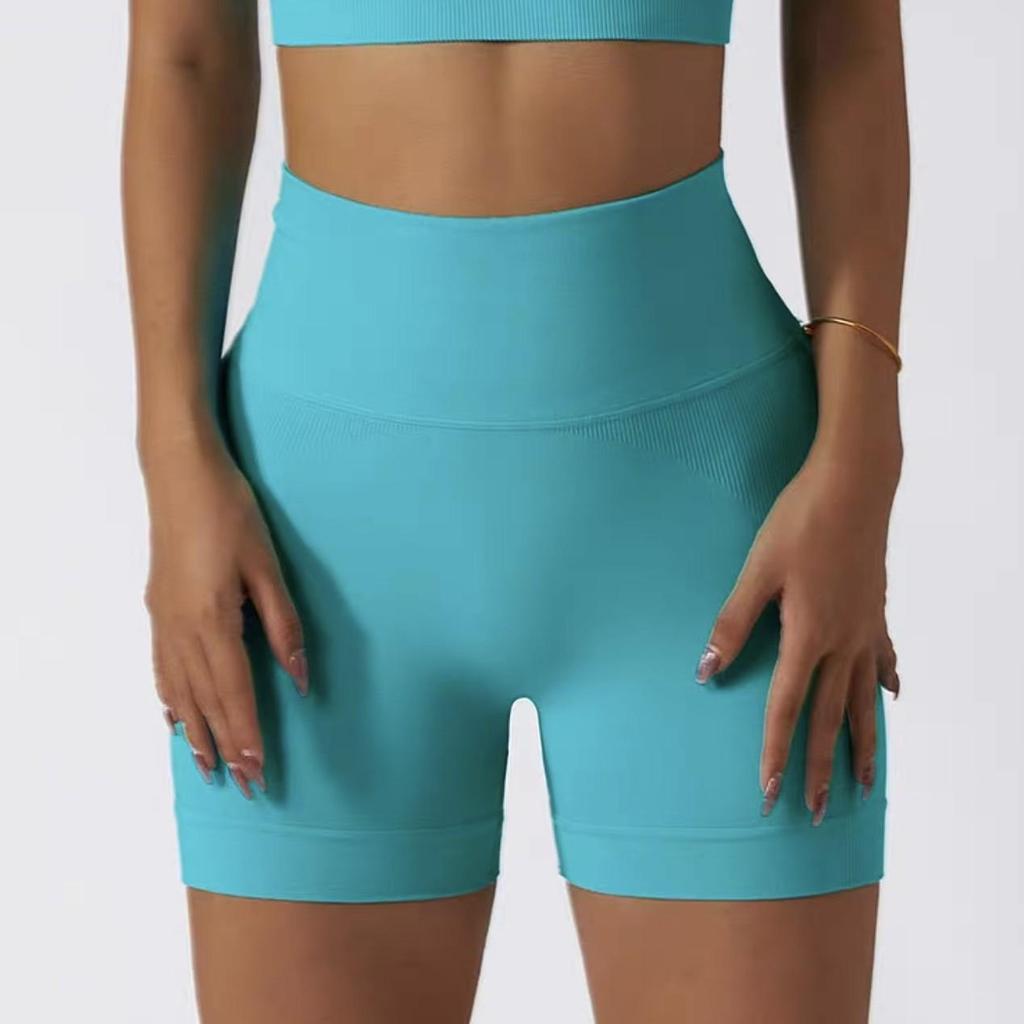 High-Waisted Seamless Ribbed Yoga Shorts for Fitness and Running