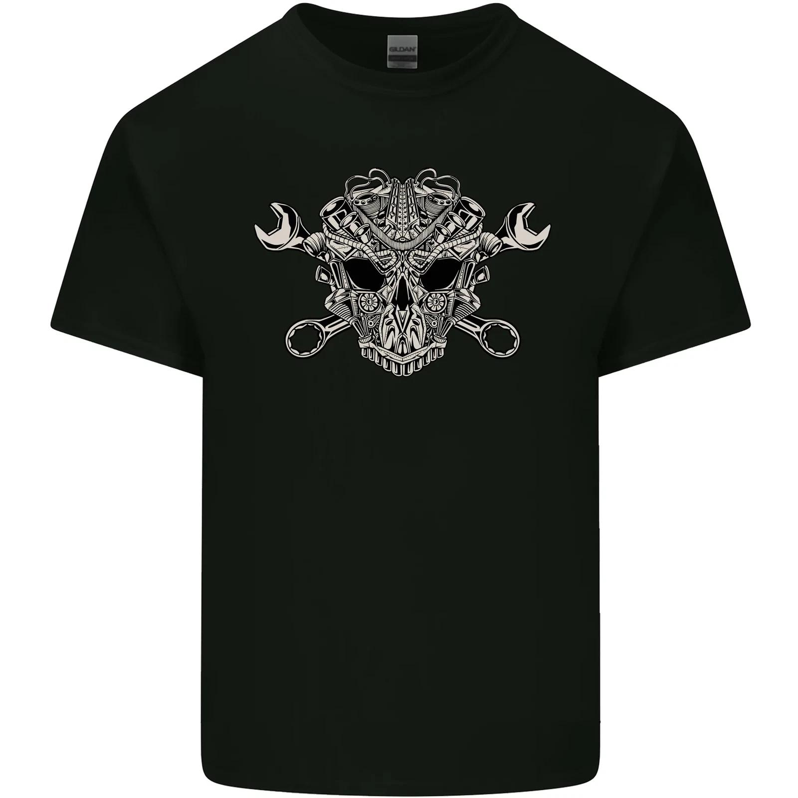 Engine Skull Mechanic Car Biker Motorbike Kids T-Shirt Childrens 4XL