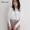 Korean Ulzzang Spring Autumn Women Streetwear Top O Neck White Gray Black Ruffles Patchwork T-Shirt Stylish Feminine Ladies' Tee