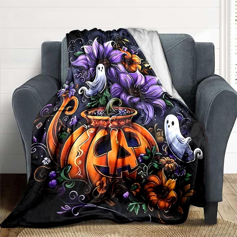 1pc Halloween Flowers Blanket, Lightweight Flannel Throw Blanket for Sofa, Bed, Travel, Camping, Living Room, Office, Couch057