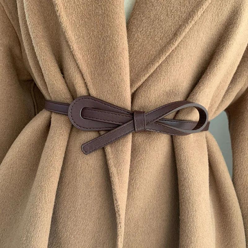 Centuri Subțiri Nodate pentru Femei Centură Dama Talie Bandă Talie Piele PU Moale Curea Talie Neagră Cafea Curele Accesorii Palton Rochie Lungă