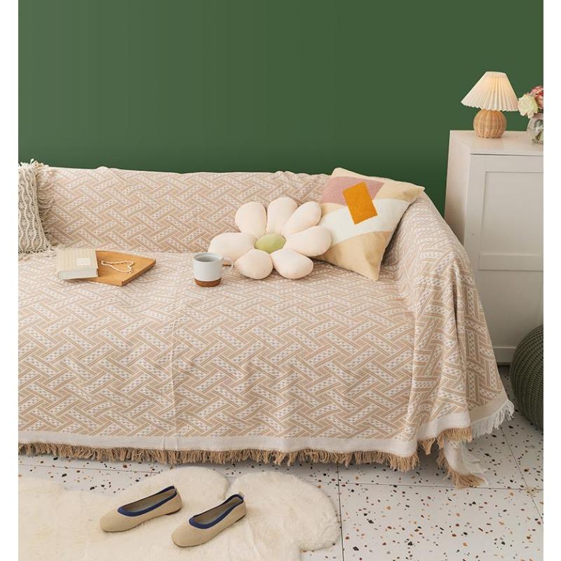 Solid Color Cotton Thread Blanket Simple Cushion Ins Wind Sofa Cover Double-Sided Available Four Seasons Fashion Lunch Blanket