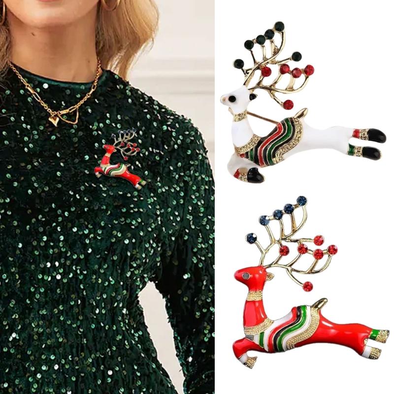 Christmas Elk Brooch Christmas Deer Brooch Lapel Pin Rhinestones Reindeer Brooch Pin Christmas Gift for Men Women Kid