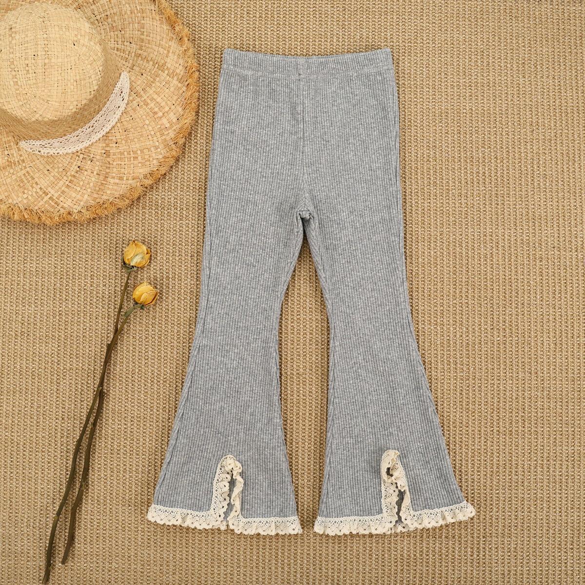 Spring and Summer Girls  Fashionable and Versatile Lace Bell-bottom Casual Pants for Baby Girls in 3 Colors Available 80cm
