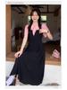 Plus Size Faux Two-Piece Spliced Design Slimming Little Black Dress for a Flattering Summer Look
