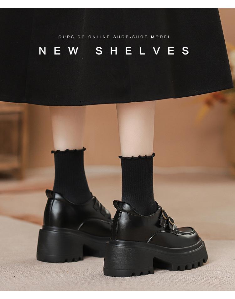 Dámské drobné černé platformové mokasíny - Kolekce jaro/podzim 2025: Všestranné kožené boty JK se silnou podrážkou zvyšující výšku