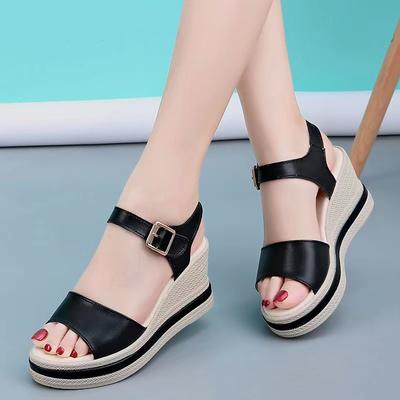 Fashion Trendy Fish Mouth Sandals 2024 Summer New Thick Sole Slope Heel Simple and Versatile One Line Strap Slippers Zapatillas Mujer