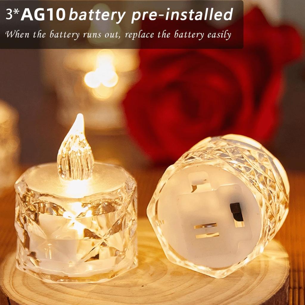 4pcs Flameless LED Candle Crystal Battery Tea Lights Realistic Flickering Flame Candles for Wedding Valentine's Day Home Decor