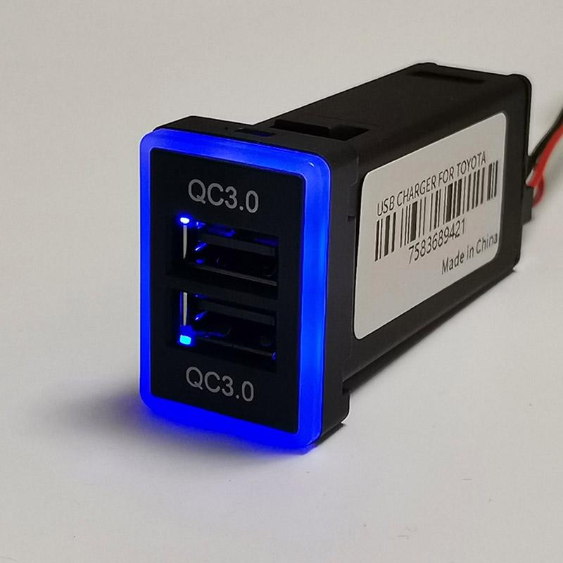

QC3.0 Автомобильный USB-порт, быстрое зарядное устройство для TOYOTA Camry Land Cruiser 200 RAV4 Corolla, смартфон, адаптер для быстрой зарядки, светодиодный no Voltmeter