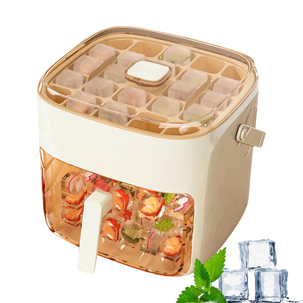 Ice Trays Press Ice Cubse Tray With Lid And Bin Press Non-Stick Iced Bucket Easy Release Kitchen Gadgets For Freezer Home &