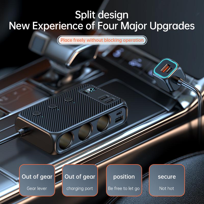 171W Car Charger Adapter 9 in 1 Cigarette Lighter Splitter PD30W/QC 3.0 Independent Switches Cigarette Outlet 12V/24V DC