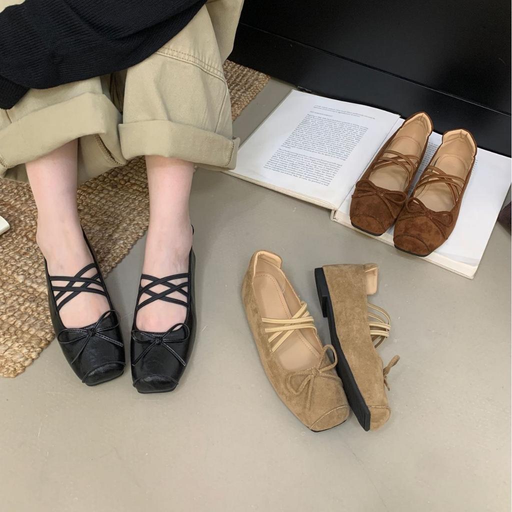 With Skirt French Single Shoes Women's Shoes 2025 New Retro Brown Square Head Mary Jane Shoes Ballet Shoes Flats