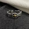Adjustable Open Ring Men Women Sterling Vintage Geometric Band With Starburst Motif