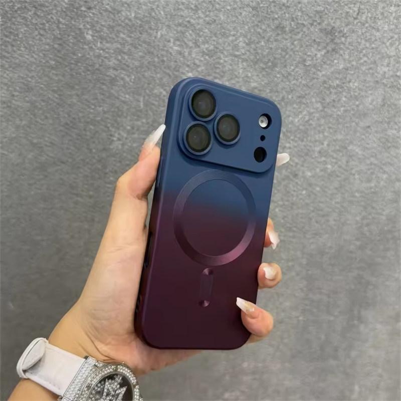 

для iPhone 17 Air Роскошный чехол для телефона Magsafe с беспроводной зарядкой и градиентной кожей на ощупь для iPhone 17 16 15 14 13 12 11 Pro Max Plus Cover iPhone 11 темно-синий