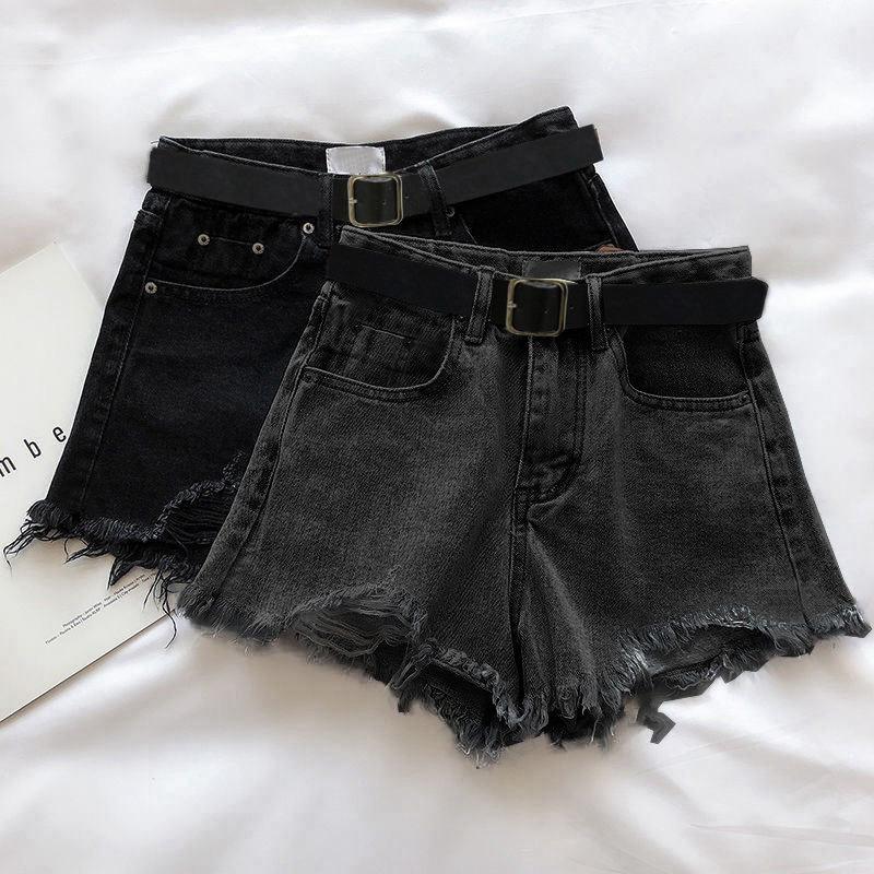 Ripped Denim Shorts Women's Summer New Trendy Casual Hot Pants High Waist Raw Edge Wide Leg Pants