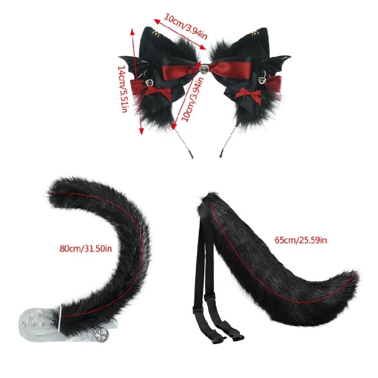 Cats Tail Adjustable Belt Cats Ears Hairband for Cosplay Halloween Party Anime Costume Accessories Soft Animal Tail