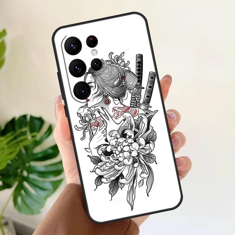 Samurai Warrior Geisha Soft Case For Samsung Galaxy S25 S24 S23 S22 S21 Ultra S9 S10 Plus S23 FE S24 FE Phone Cover