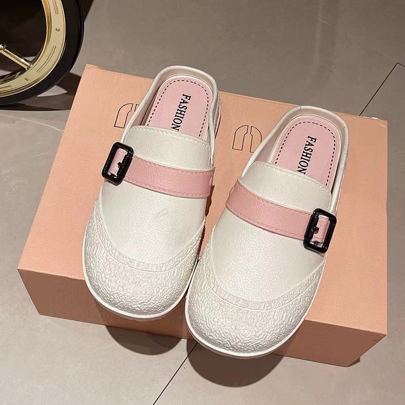 New autumn half-drag girls fashion casual flat-bottomed outer wear one pedal women's bag head sandals buckle half slippers women