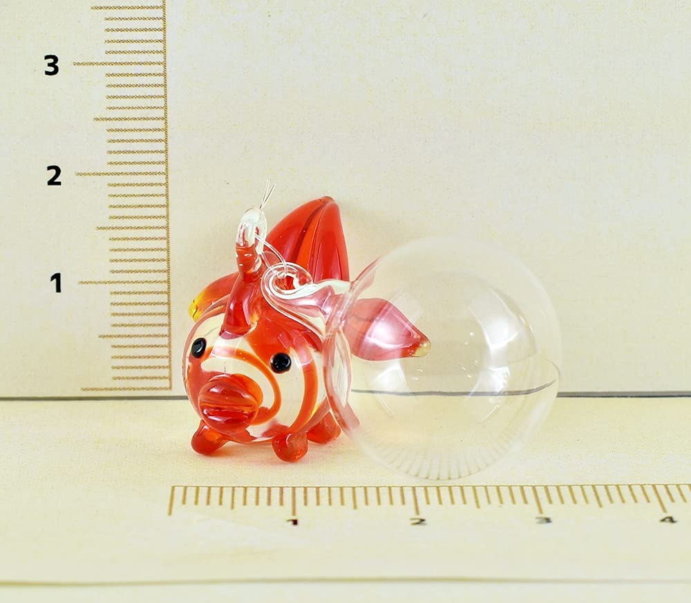 Fourcart Cute Handmade Glass Float, Swinging Goldfish, Width 26mm, Bead 20mm