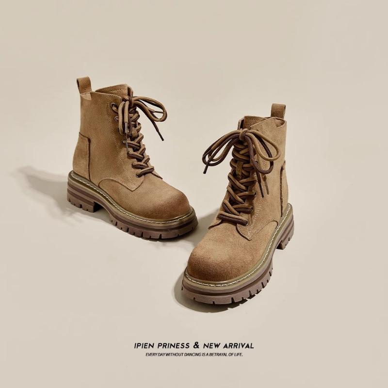 Leather Martin Boots Women's Summer New Boots Brown Platform Western Short Boots