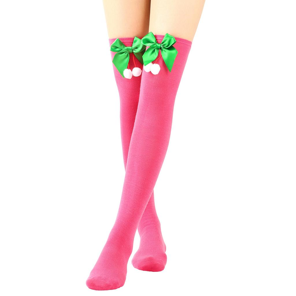 Women's Bowknot Christmas Stocking Pom-pom Socks Over-the-knee Socks