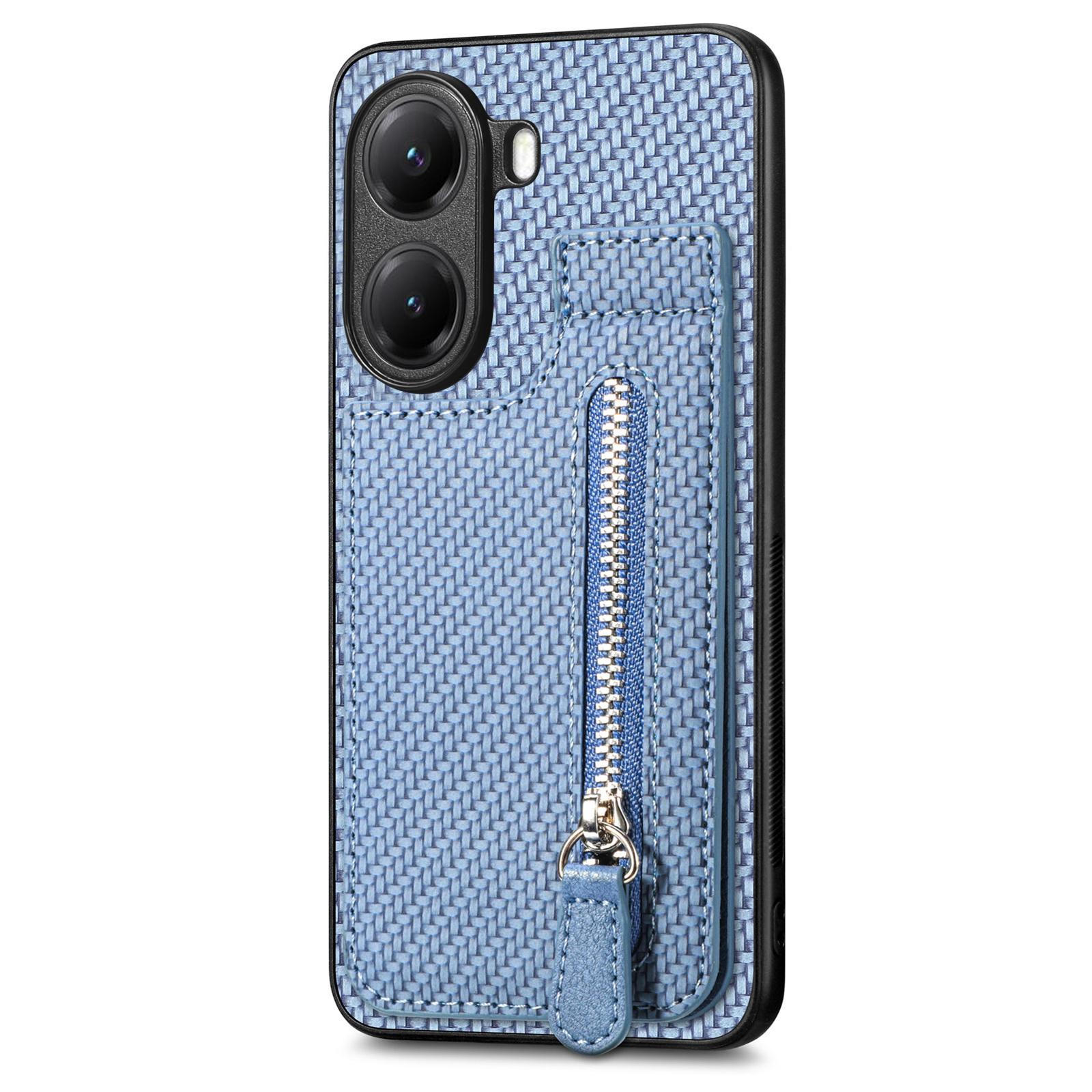

For Xiaomi Poco X7 Pro 5G/Xiaomi Redmi Turbo 4 5G Case Leather Phone Back Cover with Zipper Card Holder Kickstand Blue