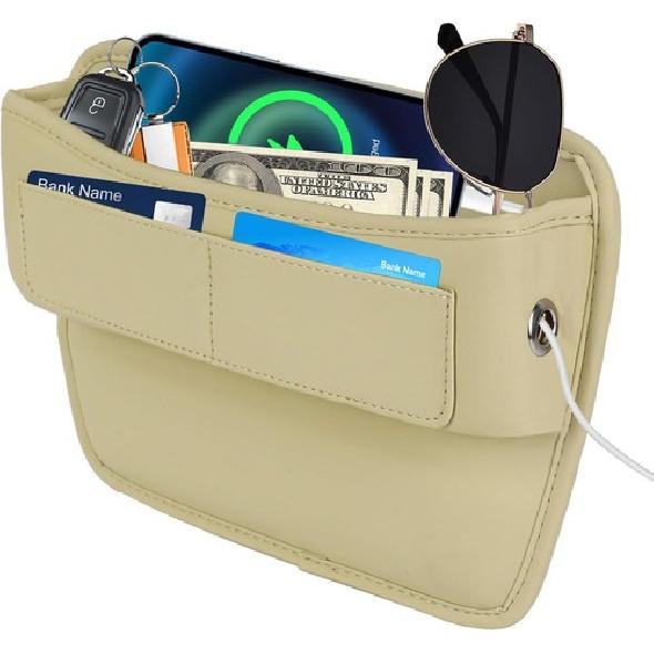 Gap Filler Organizer with Card Holder, Leather Center Console Side Seat Beige