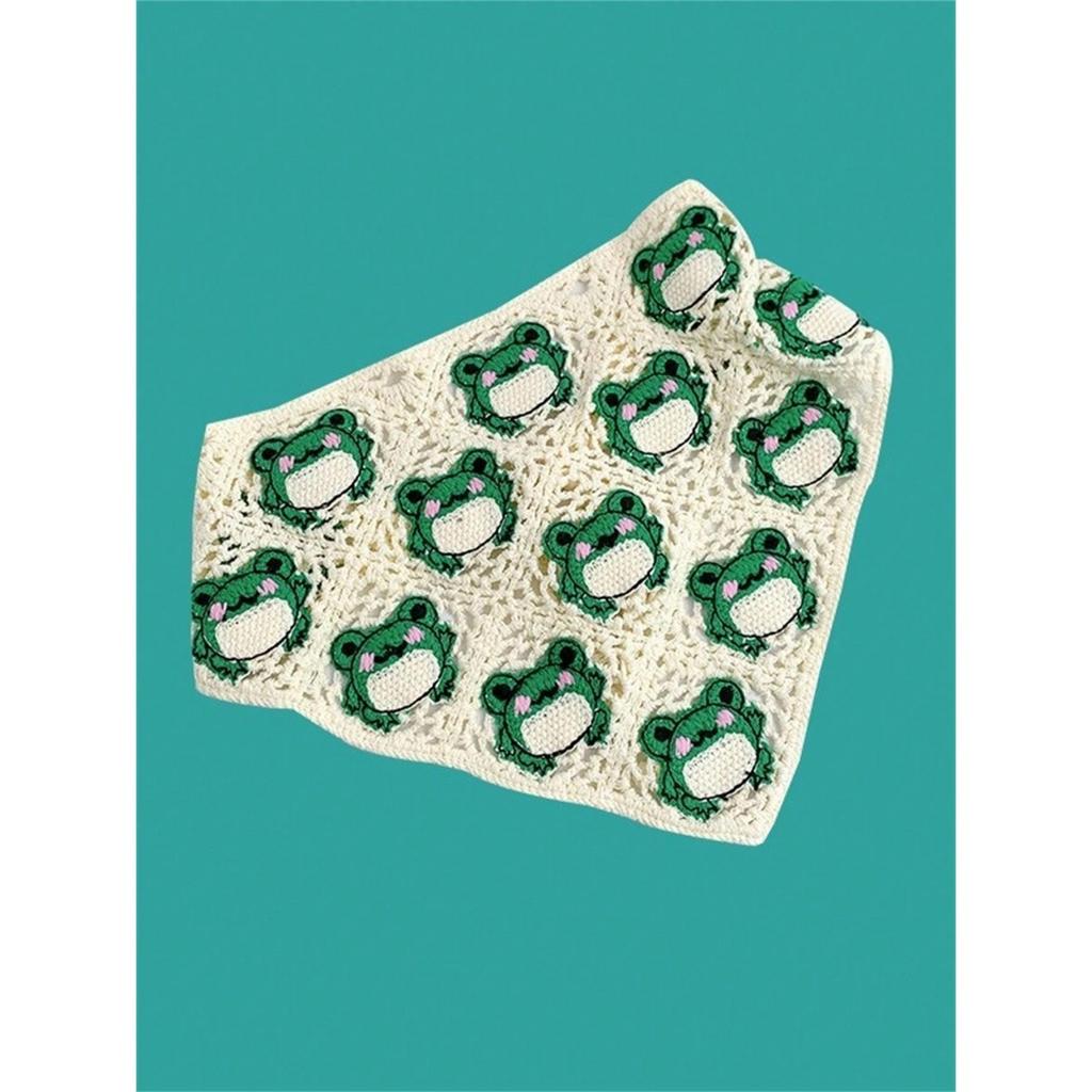 1 sciarpa a triangolo lavorata a maglia vuota stile pastorale francese nuova per la primavera da donna, accessori per capelli con fascia per capelli a forma di rana dolce e carina
