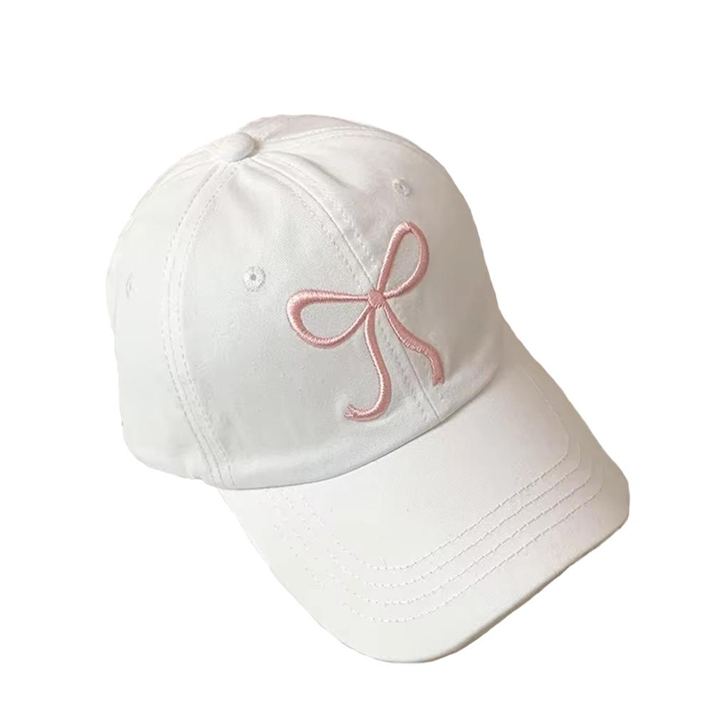 

Baseball Cap with Pink Embroidered Bow for Women, Soft Cotton Snapback Style Cap for Girls, Visor Hat for Outdoor Travel and Su белый