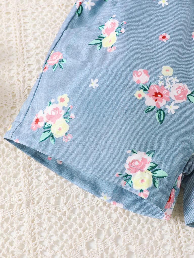 Fashion Baby Girl 2PCS Floral Print Outfit Set Ruffle Sleeve Button Down Shirt + Shorts for 0-3Y Newborn Casual Summer Clothes