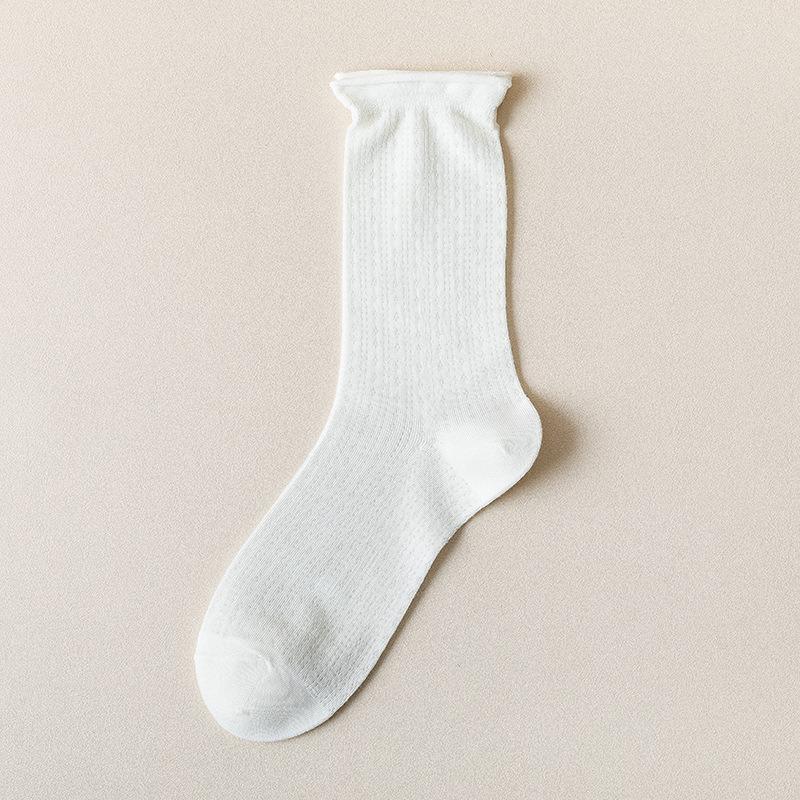 5 Pairs of Women's Spring and Summer Mesh Breathable Thin Solid Color Mid Calf Socks