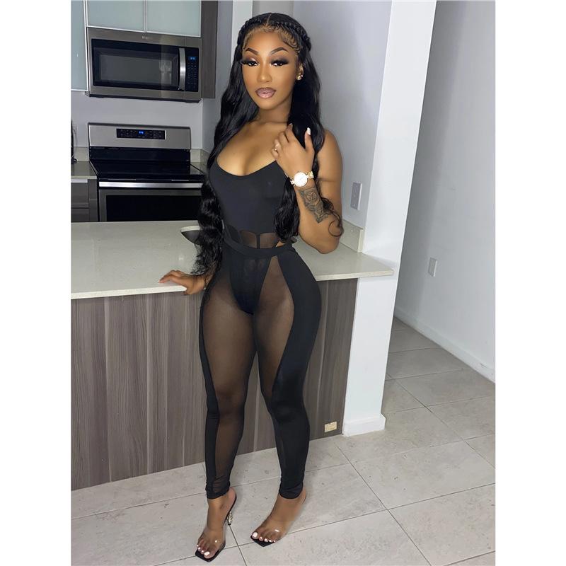 

European and American Women s Mesh Splicing Sexy See-Through Two-Piece Nightclub Set XXL