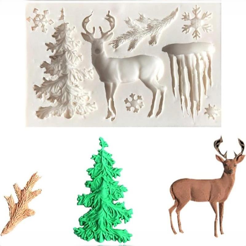 Weihnachtsbaum Elch Schneeflocke Weihnachten Eisssäule Silikon Zucker Schokolade Form DIY Tropfform Tonform